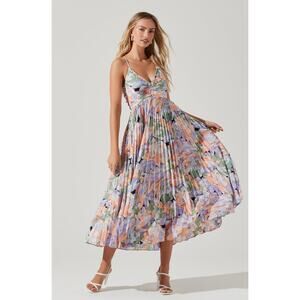 ASTR The Label Blythe Floral Plisse Midi Dress Coral Lavender Floral | Medium